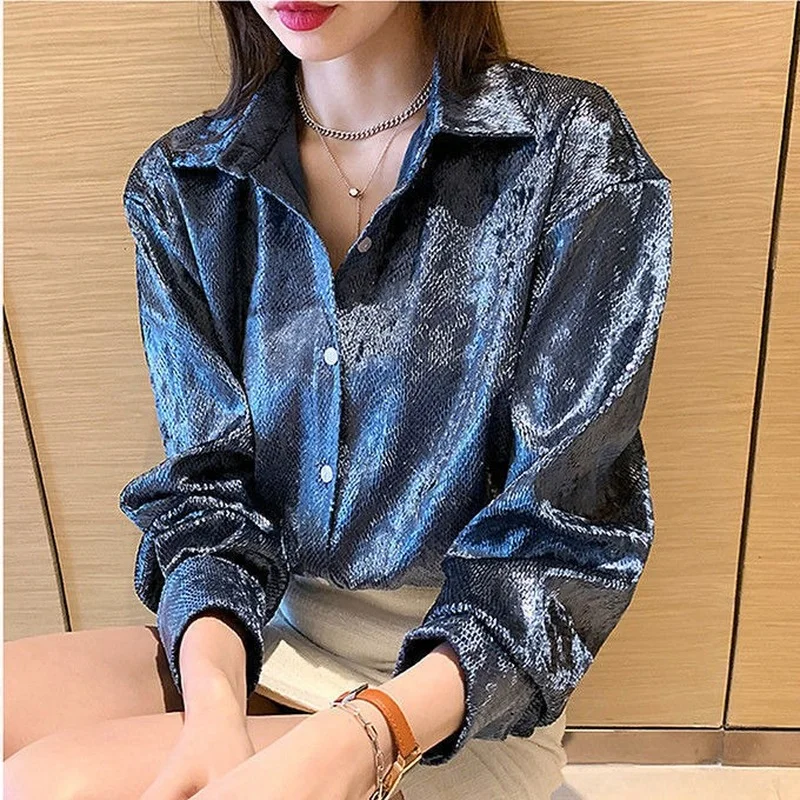 Women's Shiny Button Shirt Spr - Winter Clothing Korean recensione e prezzo