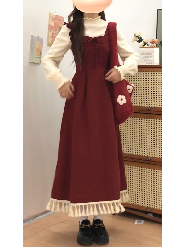 Elegant Red Tassel Vest Dress  - Winter Clothing Layers recensione e prezzo