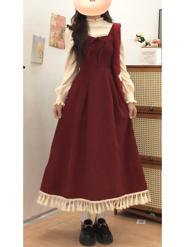 Elegant Red Tassel Vest Dress  - Winter Clothing Layers recensione e prezzo
